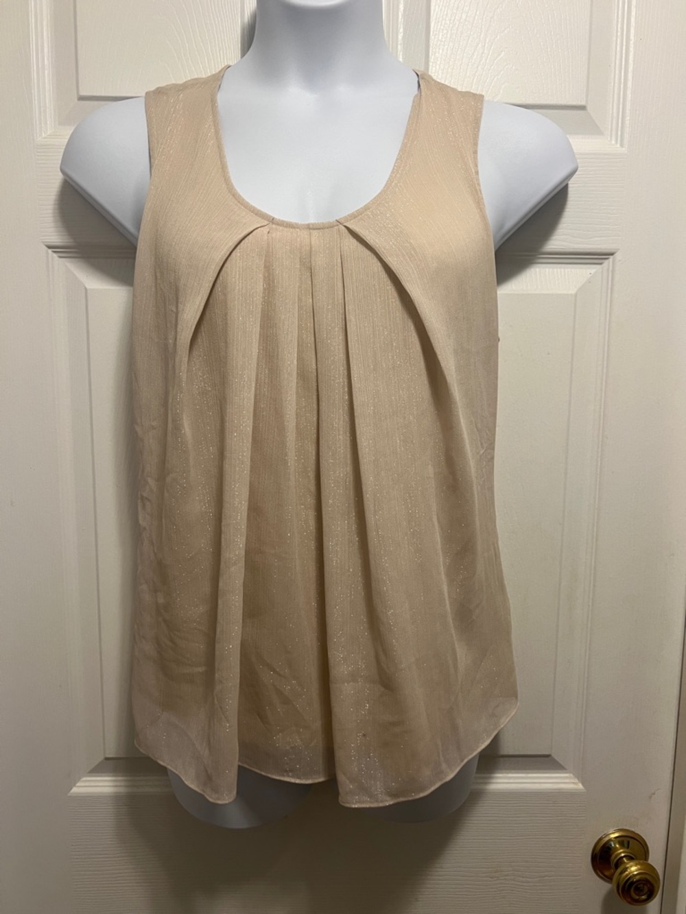 New York & Company Shimmery Beige Pleated Sleeveless Camisole